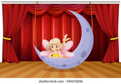 Stage scene with fairy on the moon illustration