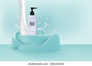 Stage for show cosmetic with milk cream bottle, vector illustration and design.