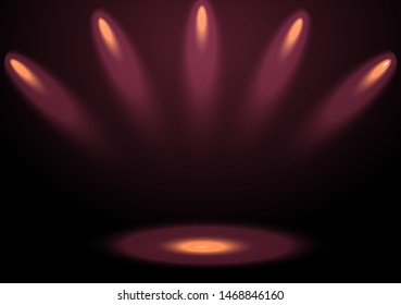 Stage showing products with lights and red