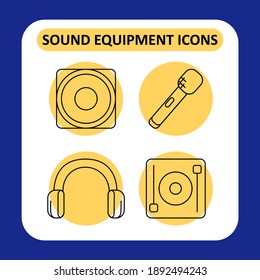 Equipo de sonido de etapa mini conjunto de iconos. Elementos de línea modificables del vector