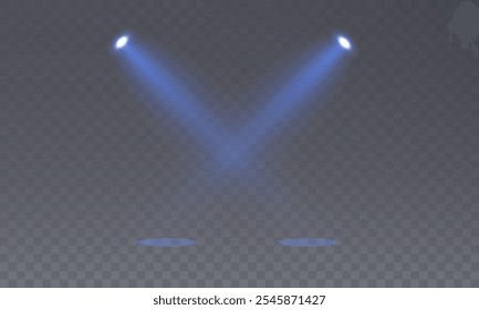 Bühne mit Funkeneffekt. Isolierte Spotlight- und Lichteffekte für Ihr Design und Ihre Illustration in Vector. Vektor-Set aus isoliertem Spotlight und Studio-Beleuchtung für Ihre Designs in Blautönen.