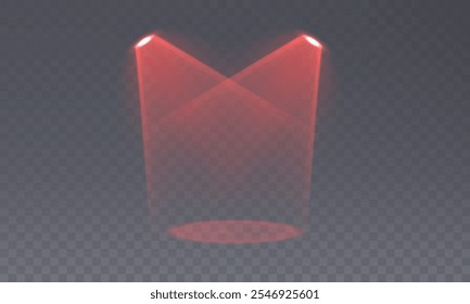 Stage with Spark Effect. Isolated Spotlight and Lighting Effects for Your Design and Illustration in Vector. Vector Set of Isolated Spotlight and Studio Lighting for Your Designs in Shades of red.