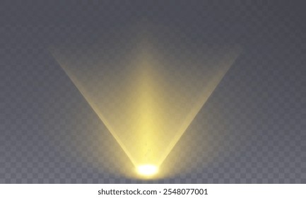 Palco com efeito de faísca. Efeitos isolados de holofote e iluminação para seu design e ilustração em vetor. Conjunto vetorial de holofote isolado e iluminação de estúdio para seus designs em tons de amarelo.