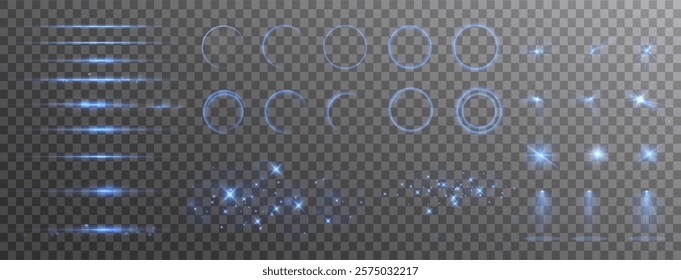 Stage with Spark Effect. Isolated Spotlight and Lighting Effects for Your Design and Illustration in Vector. Vector Set of Isolated Spotlight and Studio Lighting for Your Designs in Shades of Blue.	