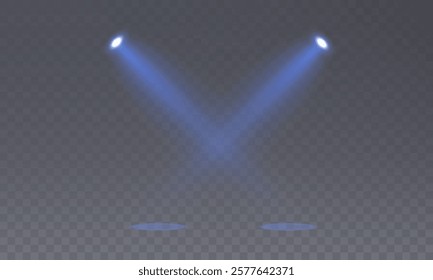 Stage with Spark Effect. Isolated Spotlight and Lighting Effects for Your Design and Illustration in Vector. Vector Set of Isolated Spotlight and Studio Lighting for Your Designs in Shades of Blue.	