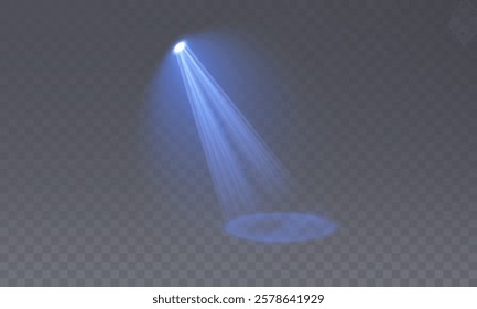 Stage with Spark Effect. Isolated Spotlight and Lighting Effects for Your Design and Illustration in Vector. Vector Set of Isolated Spotlight and Studio Lighting for Your Designs in Shades of Blue.	