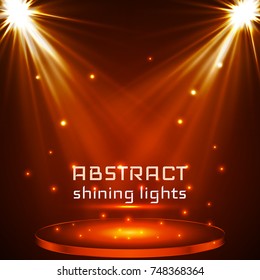 stage spot lighting. magic light. orange vector background.