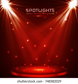 stage spot lighting. magic light. red vector background