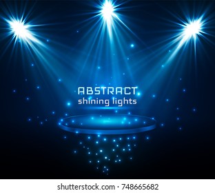 stage spot lighting. magic light. blue vector background.