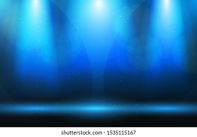 stage and spotlight and dust on blue background