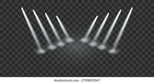 Stage spotlight effect collection with realistic theater lighting beams illumination and transparent background elements for presentations and entertainment design