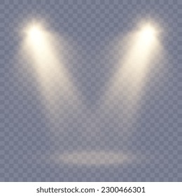 Stage spotlight, golden light source, concert lighting. Spotlight for concert lighting.