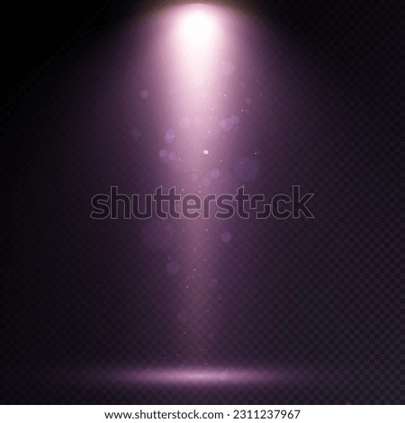 Stage spotlight, golden light source, purple tint concert lighting. Spotlight for concert lighting.
