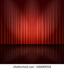 Stage with spotlight and red curtain. EPS 10 vector