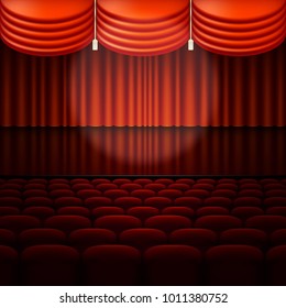 Stage with spotlight and red curtain. And also includes EPS 10 vector