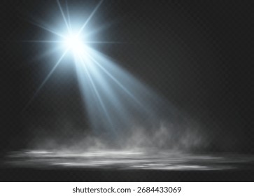 Stage spotlight with smoke effect isolated on transparent background for show, theater, concert or presentation design.
