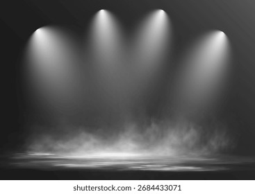 Destaque de palco com efeito de fumaça isolado em fundo transparente para design de show, teatro, concerto ou apresentação.