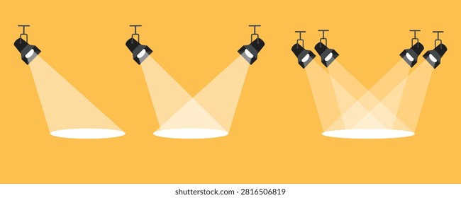 Stage Spotlight Vectors with Bright Light Beams Set