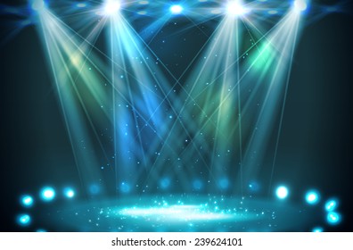 Stage spotlights blue . Vector illustration