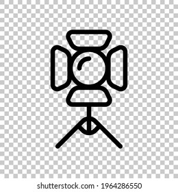 Stage spotlights, light equipment, studio lamp. Black editable linear symbol on transparent background