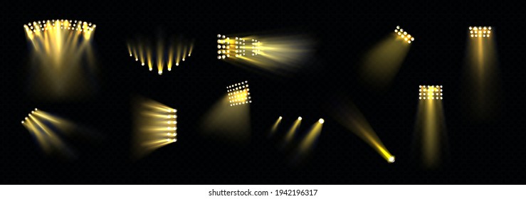 Stage spotlights set, light projectors for stadium