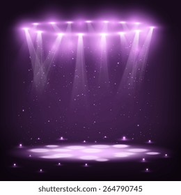 Stage with Spotlights and Spark Rain. Vector Illustration.