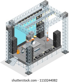 Stage for Street Performance, Concert, Entertainment and Festival Concept 3d Isometric View Architecture Construction on a White Background. Vector illustration