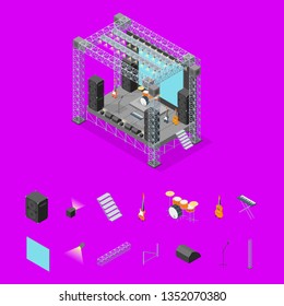 Stage for Street Performance, Concert, Entertainment or Festival and Elements Concept 3d Isometric View Architecture Construction. Vector illustration