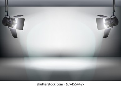 Stage in a television studio. Spotlights. Vector illustration.

