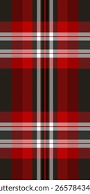 Textil de textura de etapa sin costuras, buen Vector a cuadros a cuadros. Fondo de patrón de tartán de tela tradicional en paleta de colores rojo y negro.
