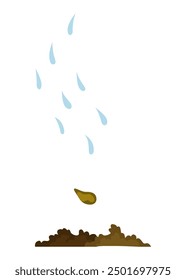 Stage of tree growth. Watering the seeds from cloud rain. Illustration of business cycle development