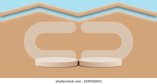 Stage white cream podium. 3d rendering pedestal on white brown background. Product display podium vector illustration.