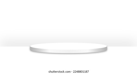 Stage white podium. 3d rendering pedestal on white background. Product display podium vector illustration.