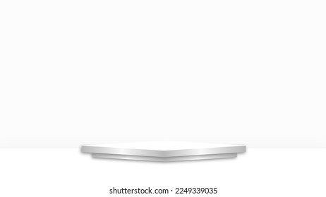 Stage white podium. 3d rendering pedestal on white background. Product display podium vector illustration.