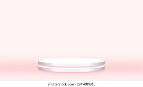 Stage white podium. 3d rendering pedestal on soft pink background. Product display podium vector illustration. Valentines day wallpaper.