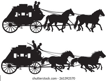 Stagecoach Old Wild West Horsedrawn Fourinhand Stock Vector (royalty 