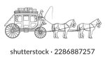 Stagecoach wagon with four horses - vector stock illustration.