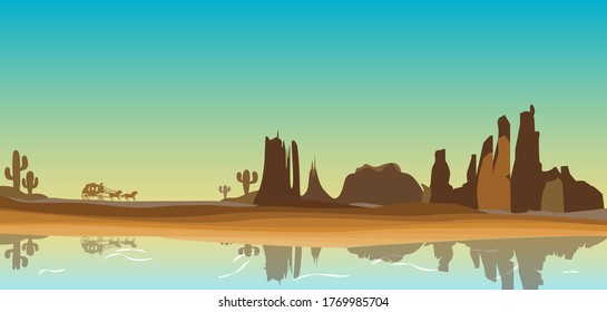 stagecoach in western scene desert
