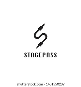 Concepto del logotipo Stagepass, Plantilla de diseño del logotipo alapbetico de la letra S, toma de cable, elemento eléctrico, elemento de audio, sistema de sonido, logotipo de diseño plano