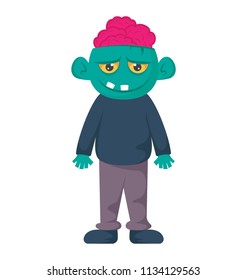 
A stager face avatar with brain popping out and teeth coming from mount in a blue color representing monster zombie 

