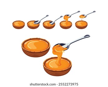 Stages of a bowl of honey, spoon taking honey from the bowl.