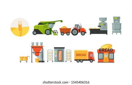 Stages of Bread Manufacturing Vector Illustrated Set