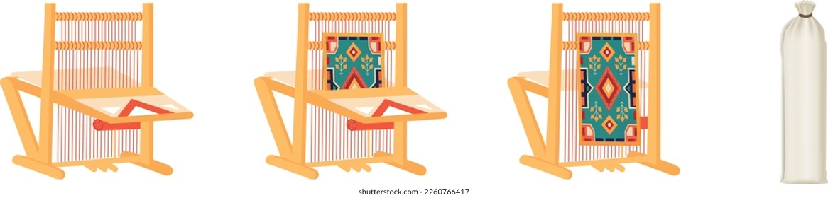 Stages of carpet weaving vector.