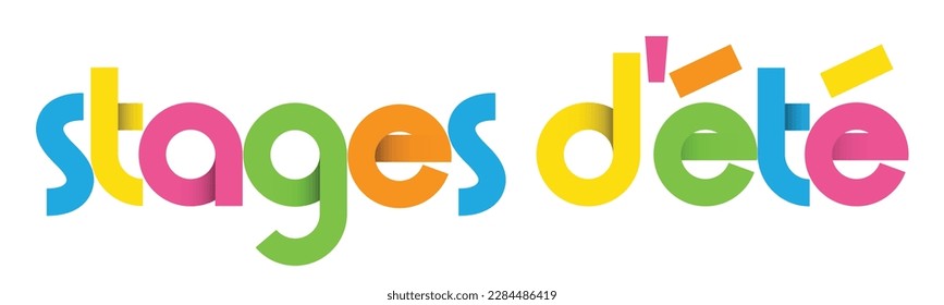 STAGES D'ETE (SUMMER CAMPS in French) colorful vector typography banner