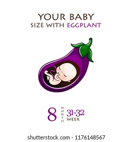 Stages of development of pregnancy, the size of the embryo for weeks. Human fetus inside the womb 1 to 9 months.Vector illustrations