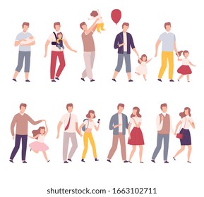 Stages of Family Development Set, Father with His Growing Daughter, Happy Parenthood Flat Vector Illustration