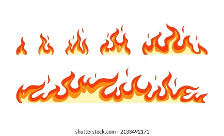 Stages Of Flame Ignition. Small Red Bonfire Turning Into Fiery Hell Consequences Of Explosion Blazing With Raging Vector Flame