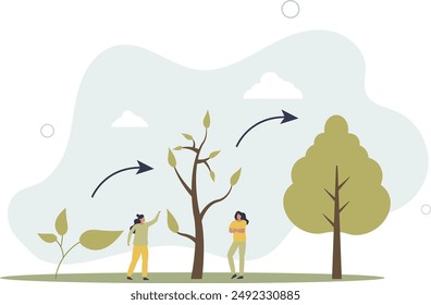 Stages of growth as tree development and progress cycle.flat design.illustration with people.