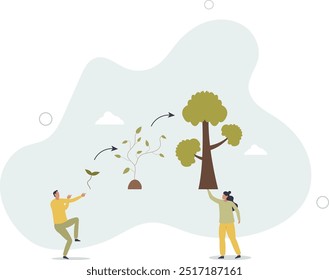 Stages of growth as tree development and progress cycle.flat design with people.