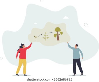 Estágios de crescimento como desenvolvimento de árvore e ciclo de progresso.Melhoria da empresa com investimentos bem-sucedidos como a evolução do broto .vida humana.